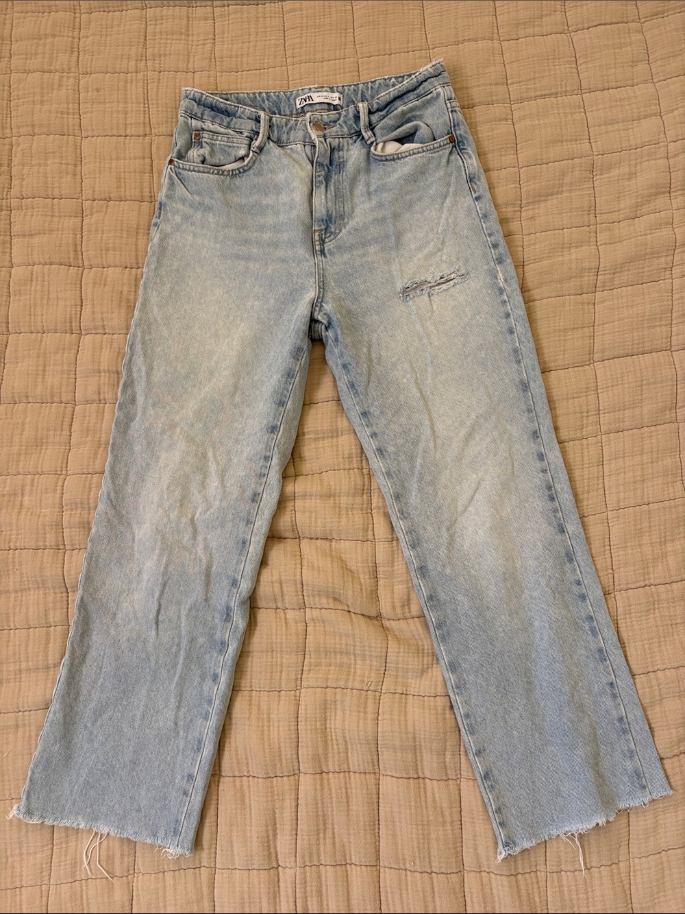 Zara distressed straight leg jeans